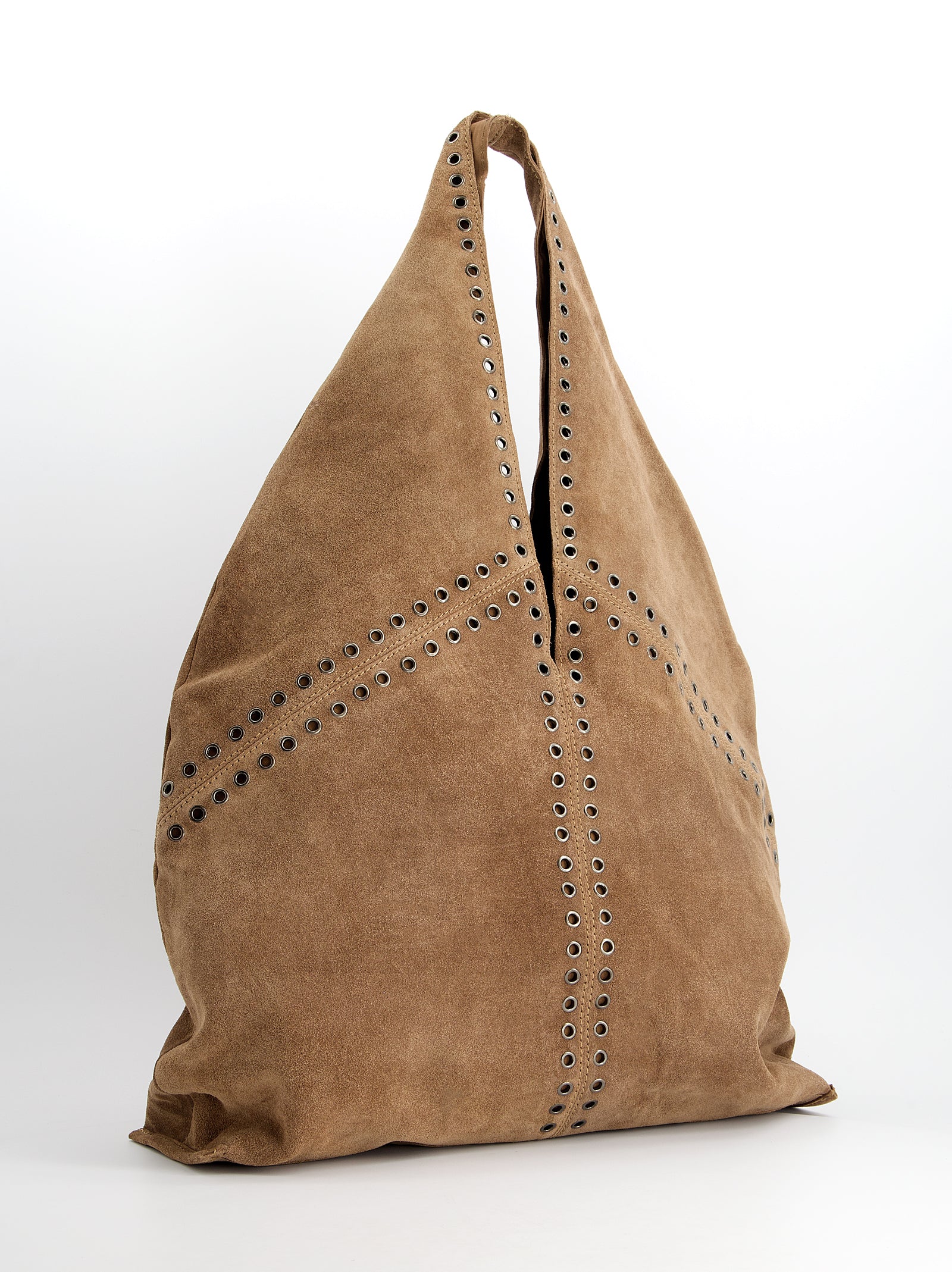 MAXI SUEDE TRIANGLE BAG WITH EYELETS - APRICOTT