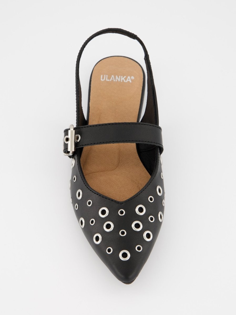 BLACK LEATHER FLATS - MONDE