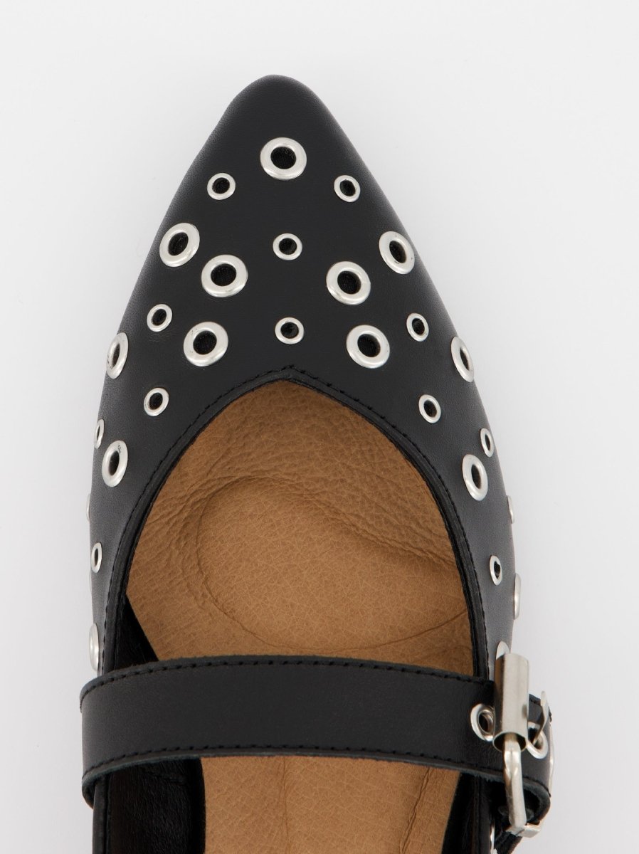 BLACK LEATHER FLATS - MONDE