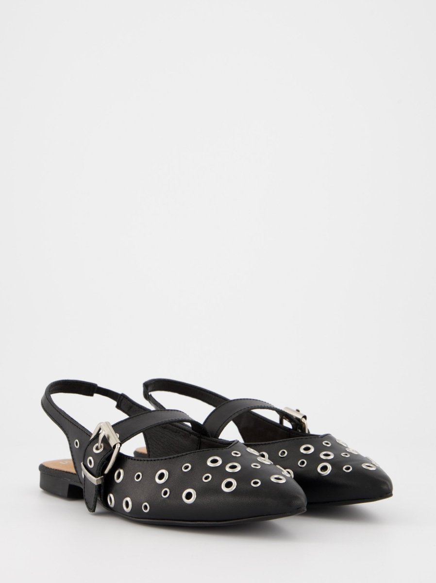 BLACK LEATHER FLATS - MONDE