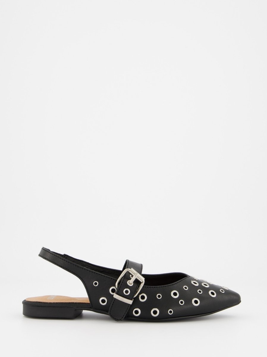 BLACK LEATHER FLATS - MONDE