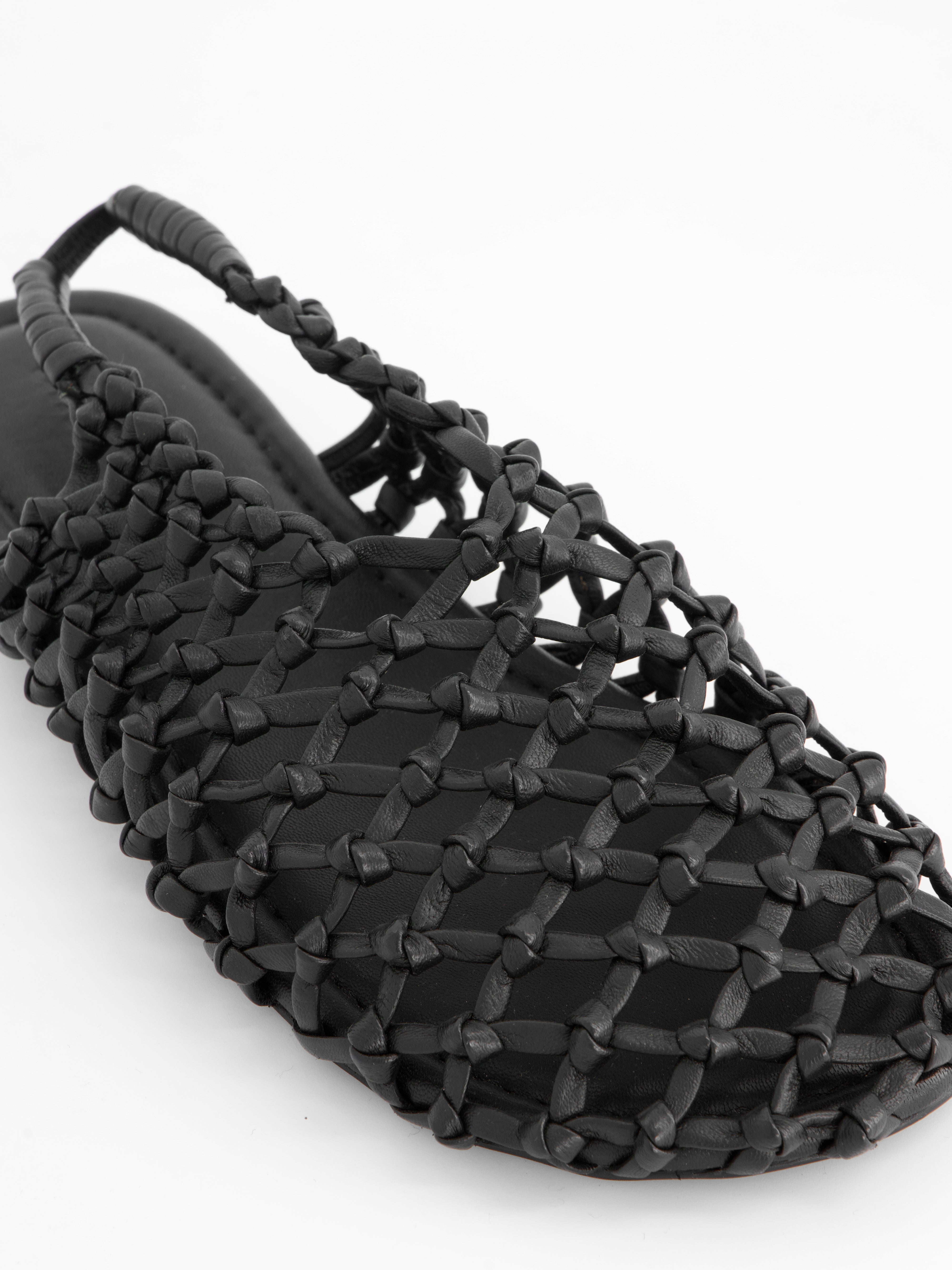 BRAIDED LEATHER SLINGBACK FLATS - THUNDER