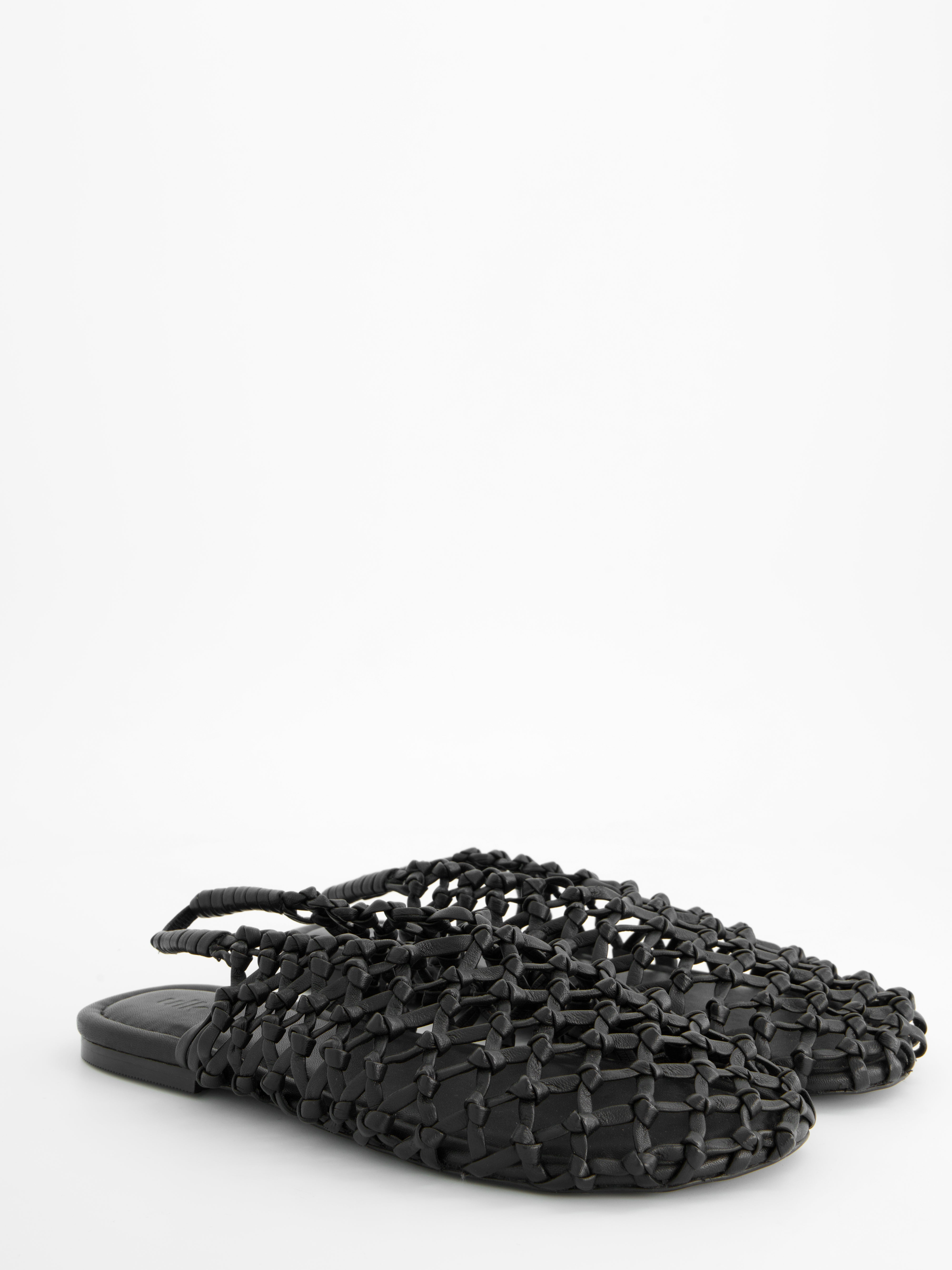 BRAIDED LEATHER SLINGBACK FLATS - THUNDER