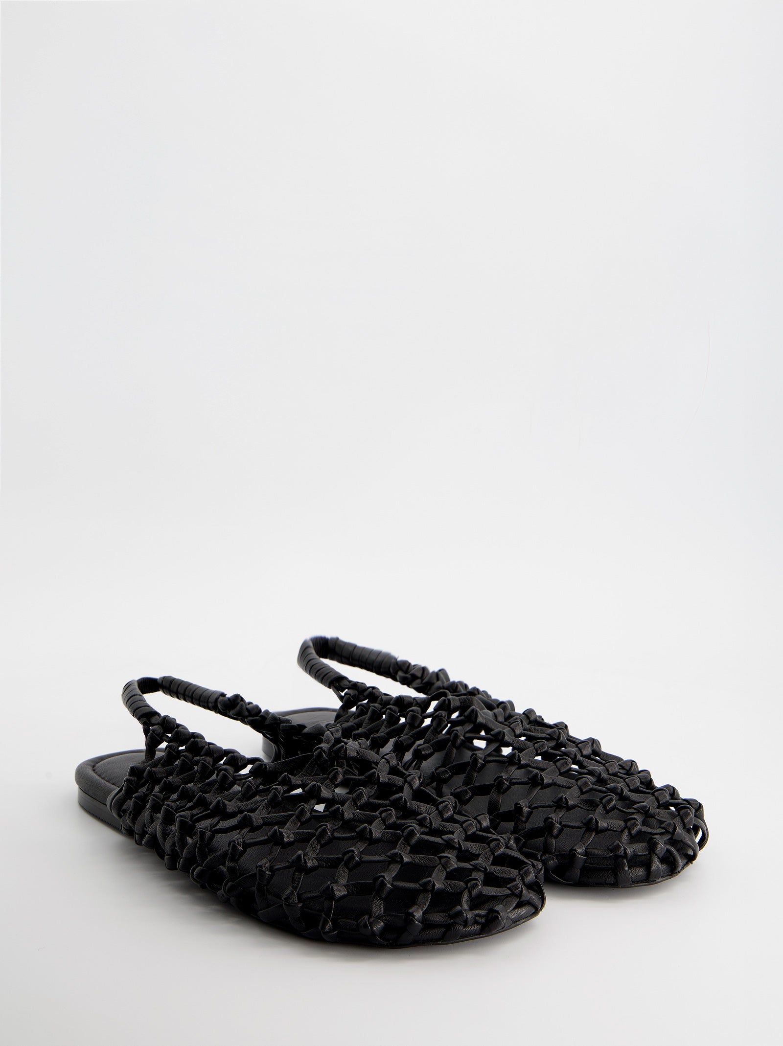BRAIDED LEATHER SLINGBACK FLATS - THUNDER
