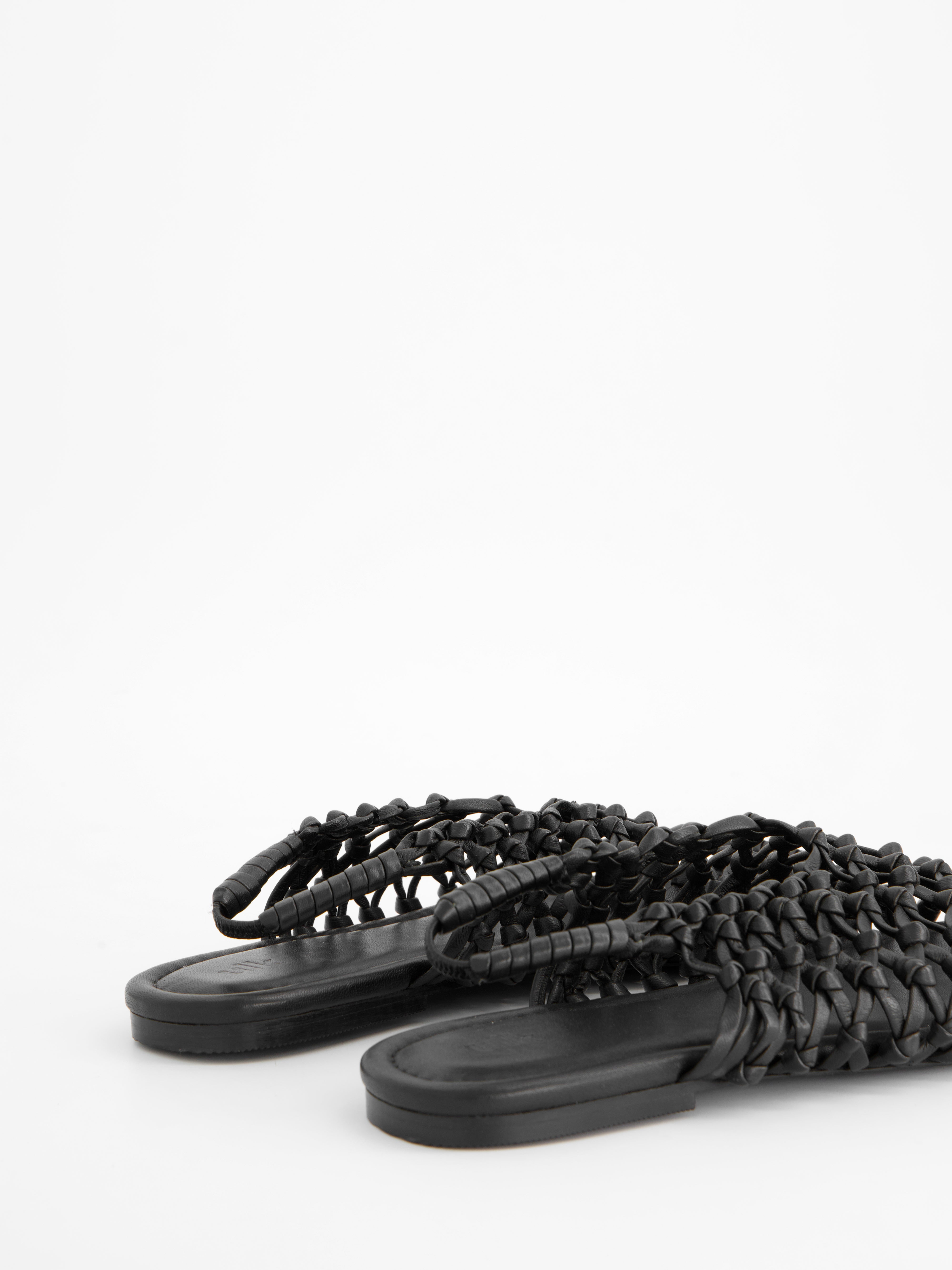 BRAIDED LEATHER SLINGBACK FLATS - THUNDER