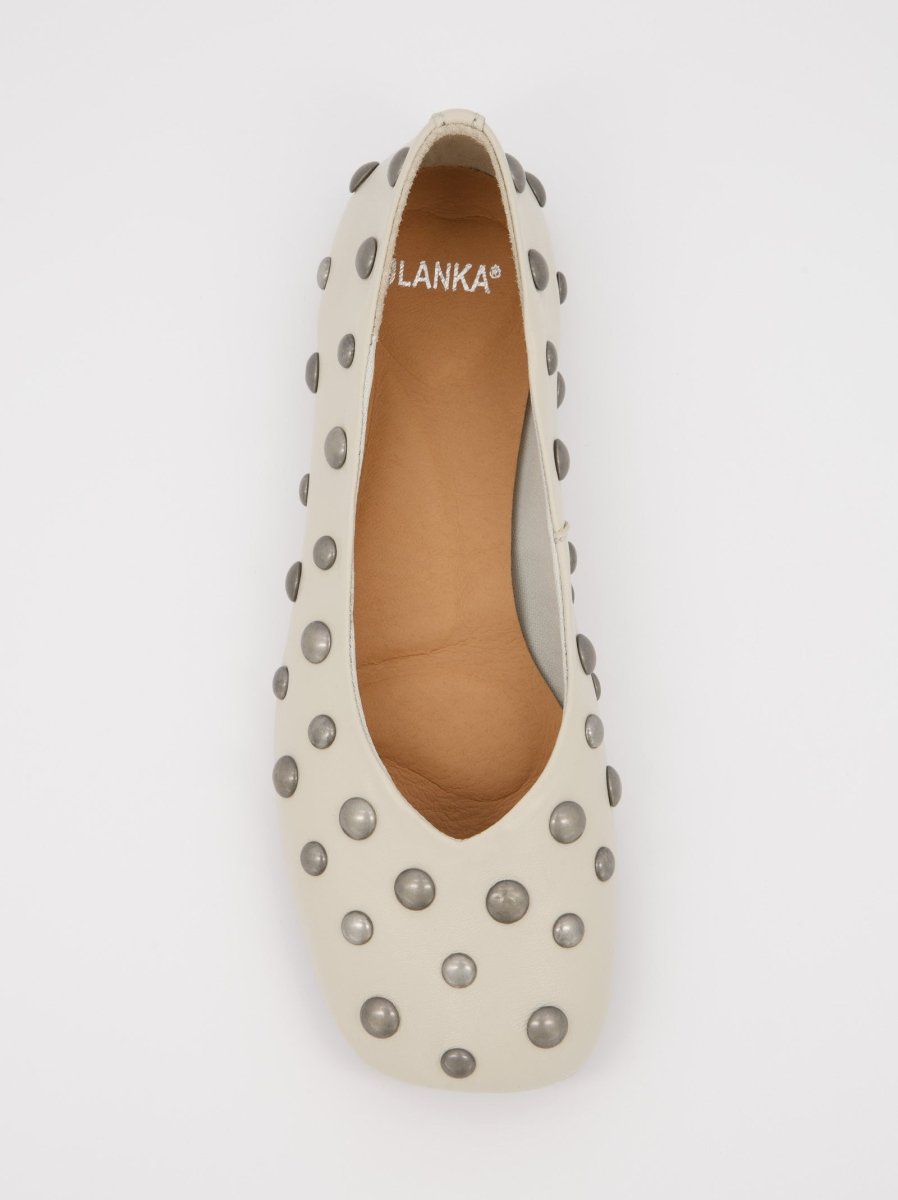WHITE LEATHER BALLET FLATS WITH STUDS - MATHILDA