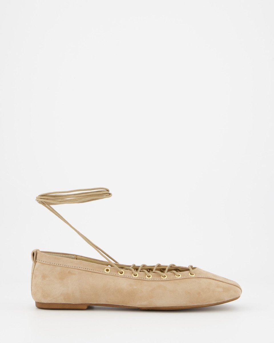 BEIGE SUEDE LACE-UP FLATS - TOTEM