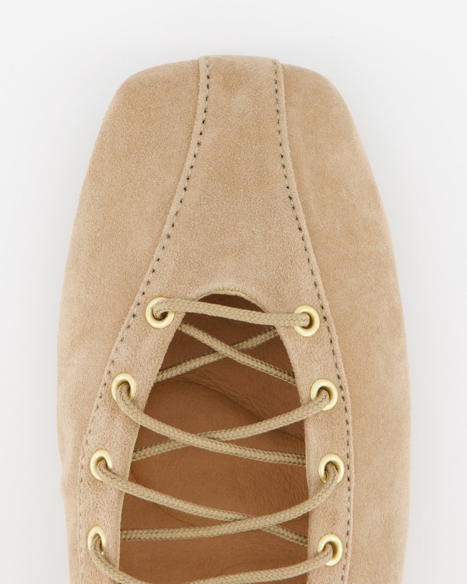 BEIGE SUEDE LACE-UP FLATS - TOTEM