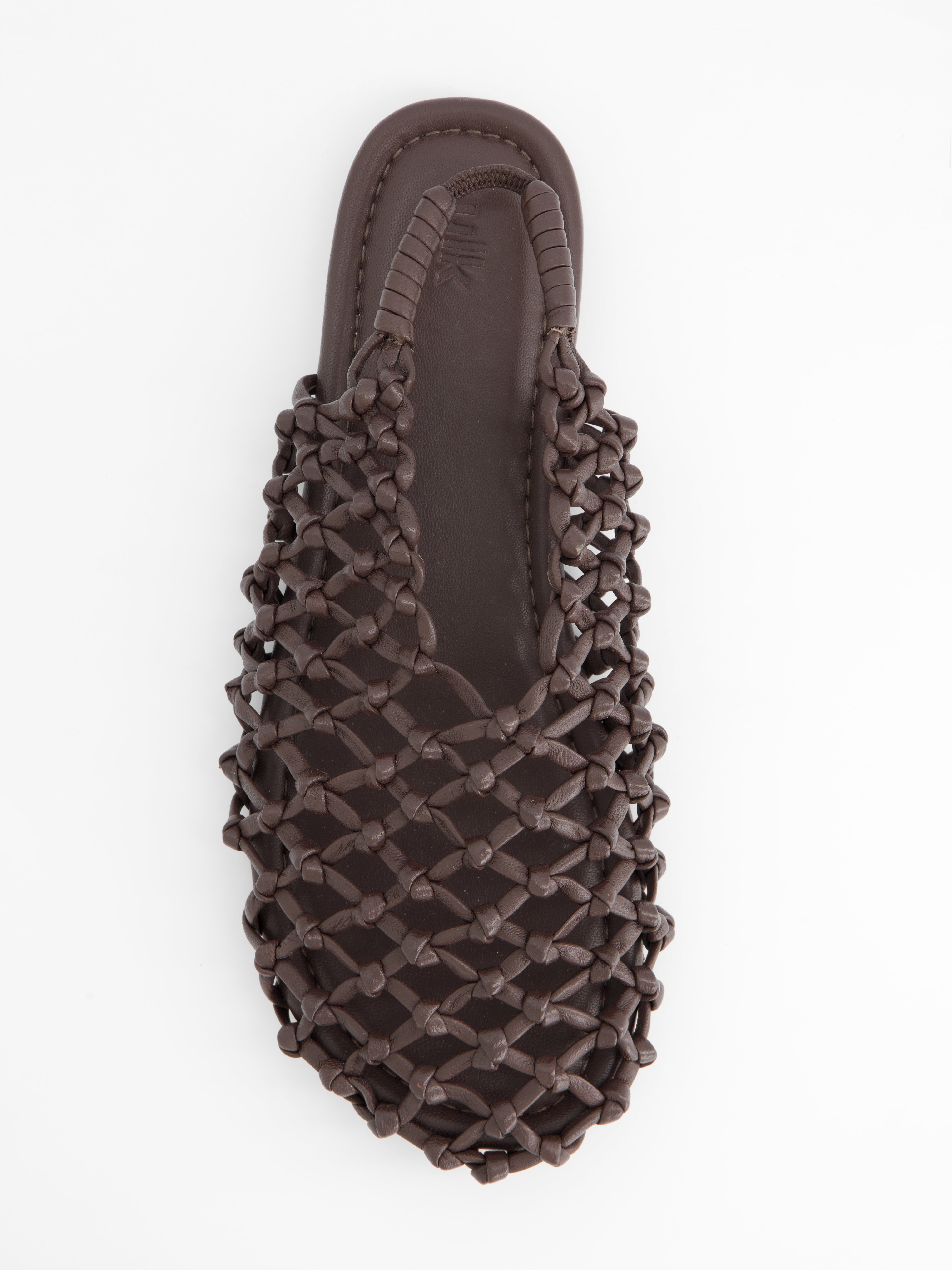 BRAIDED LEATHER SLINGBACK FLATS - THUNDER