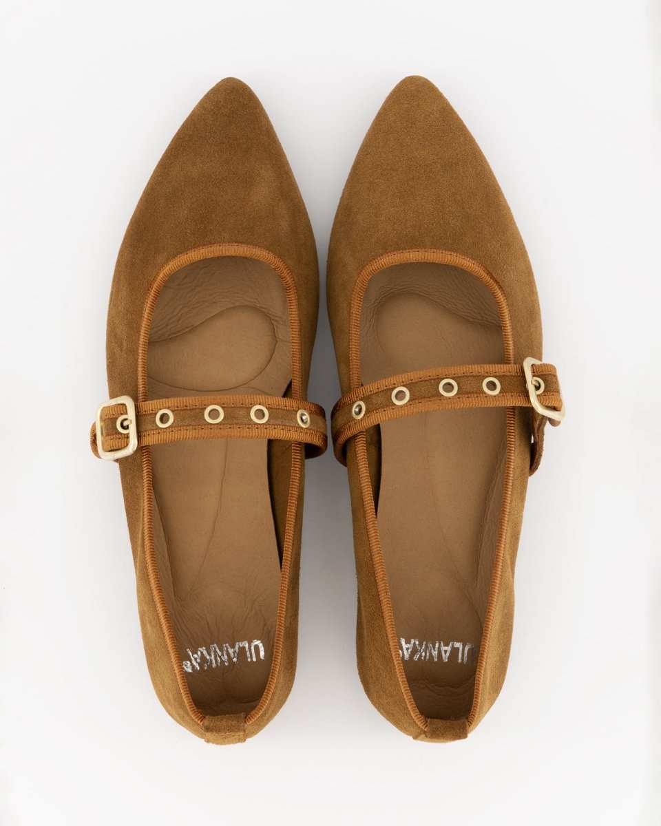BROWN LEATHER FLATS - NEW TACHIN