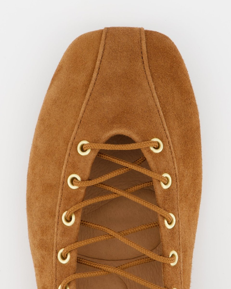 BROWN SUEDE LACE-UP FLATS - TOTEM