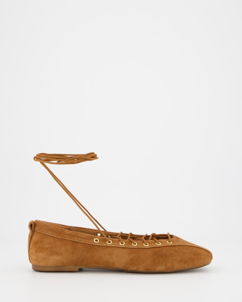 Brown suede lace-up ballet flats