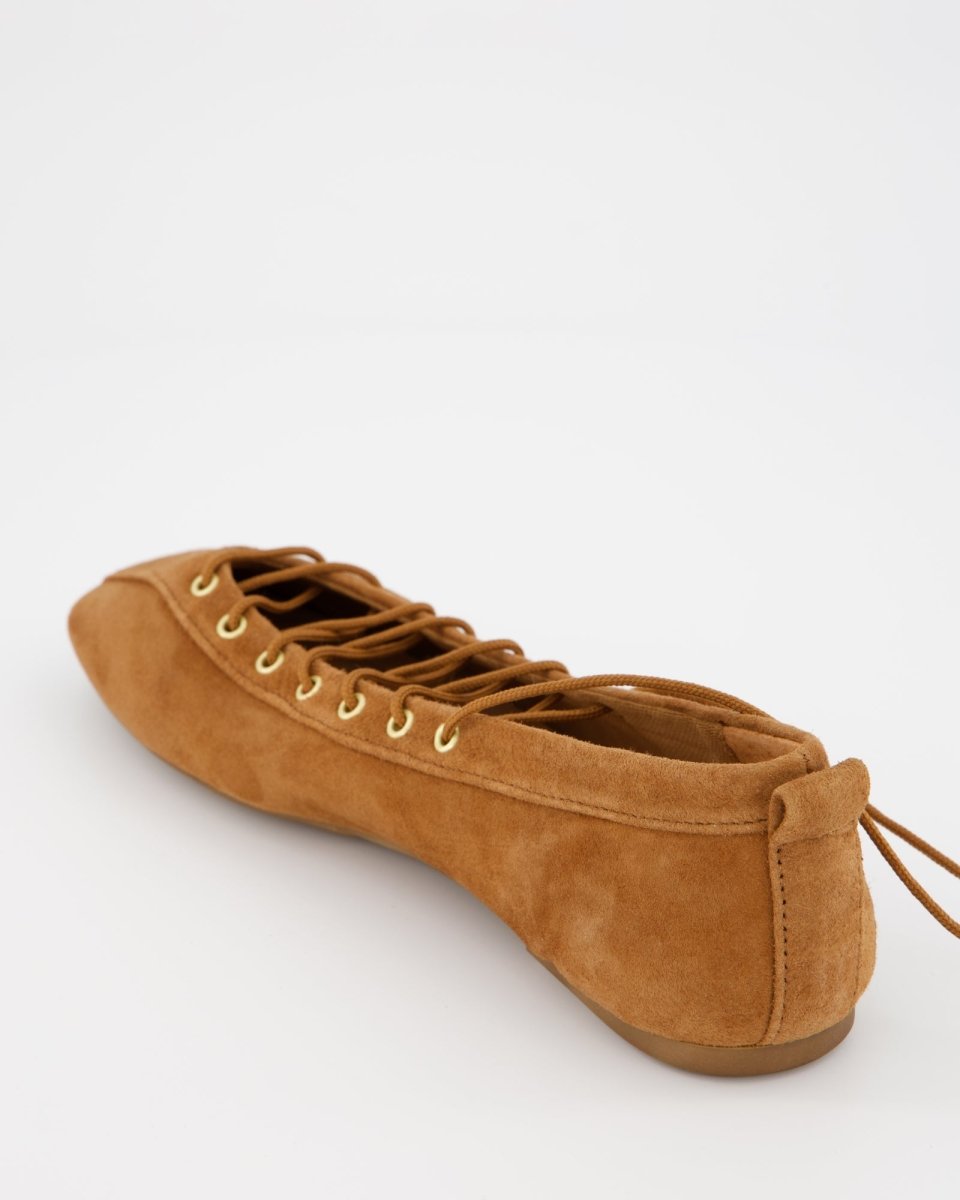 BROWN SUEDE LACE-UP FLATS - TOTEM