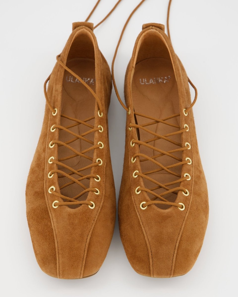 Brown suede lace-up ballet flats