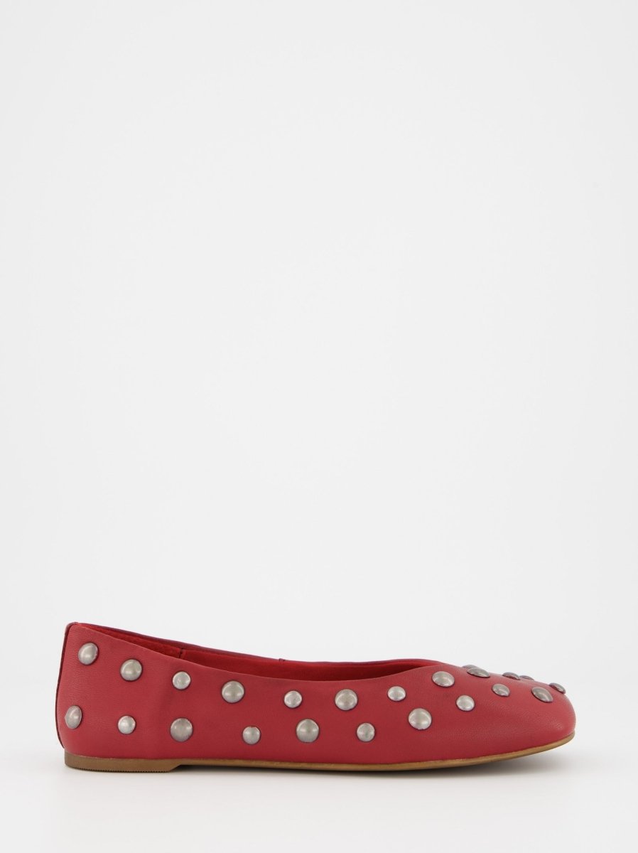 RED LEATHER BALLET FLATS WITH STUDS - MATHILDA