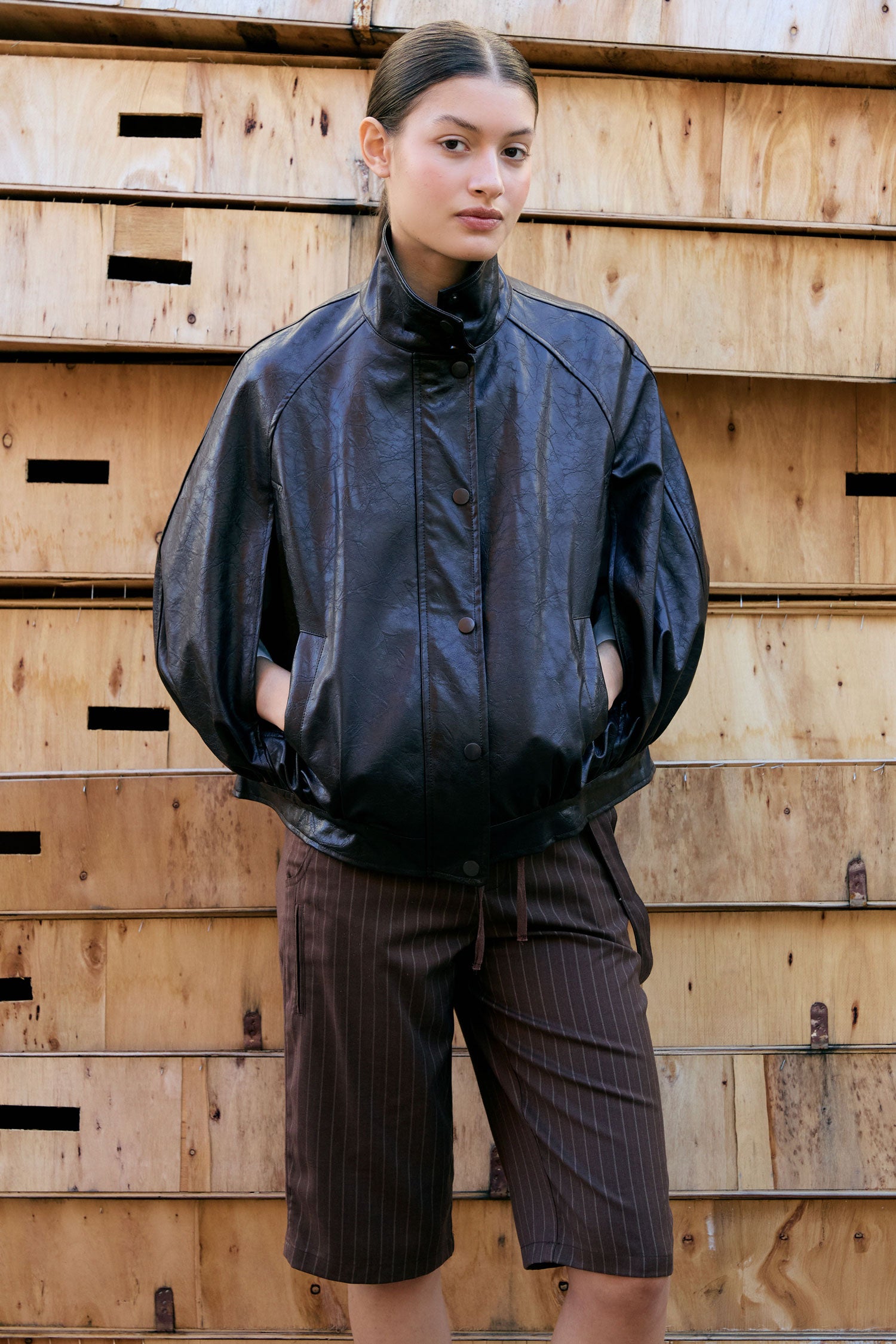 PLEATED LEATHER-EFFECT VEST - NOORA