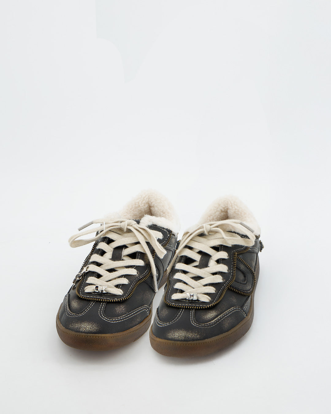 DARK LEATHER SNEAKER WITH SHEARLING COLLAR - CHILE