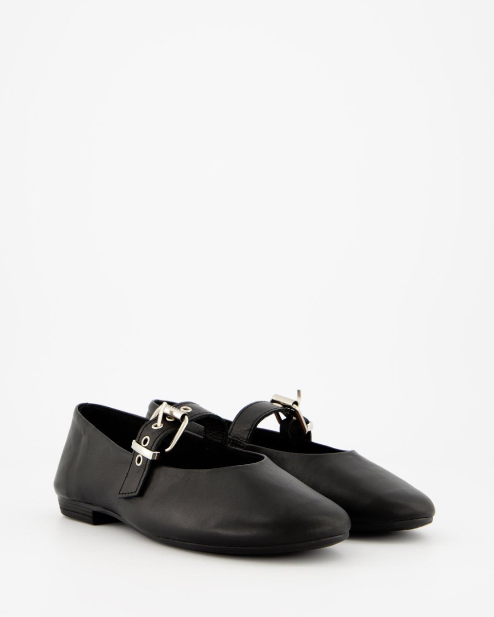 BLUEY - BLACK LEATHER FLATS