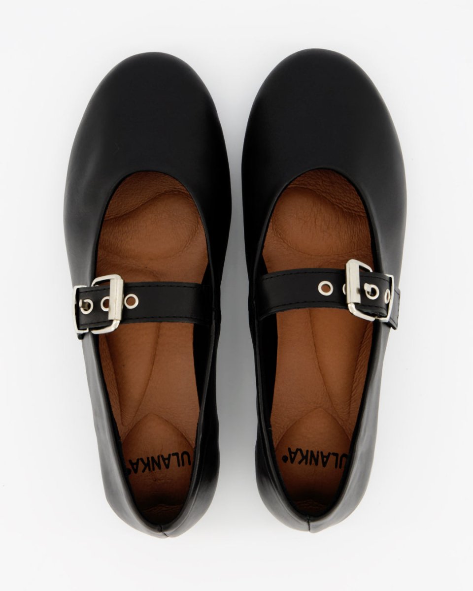 BLUEY - BLACK LEATHER FLATS