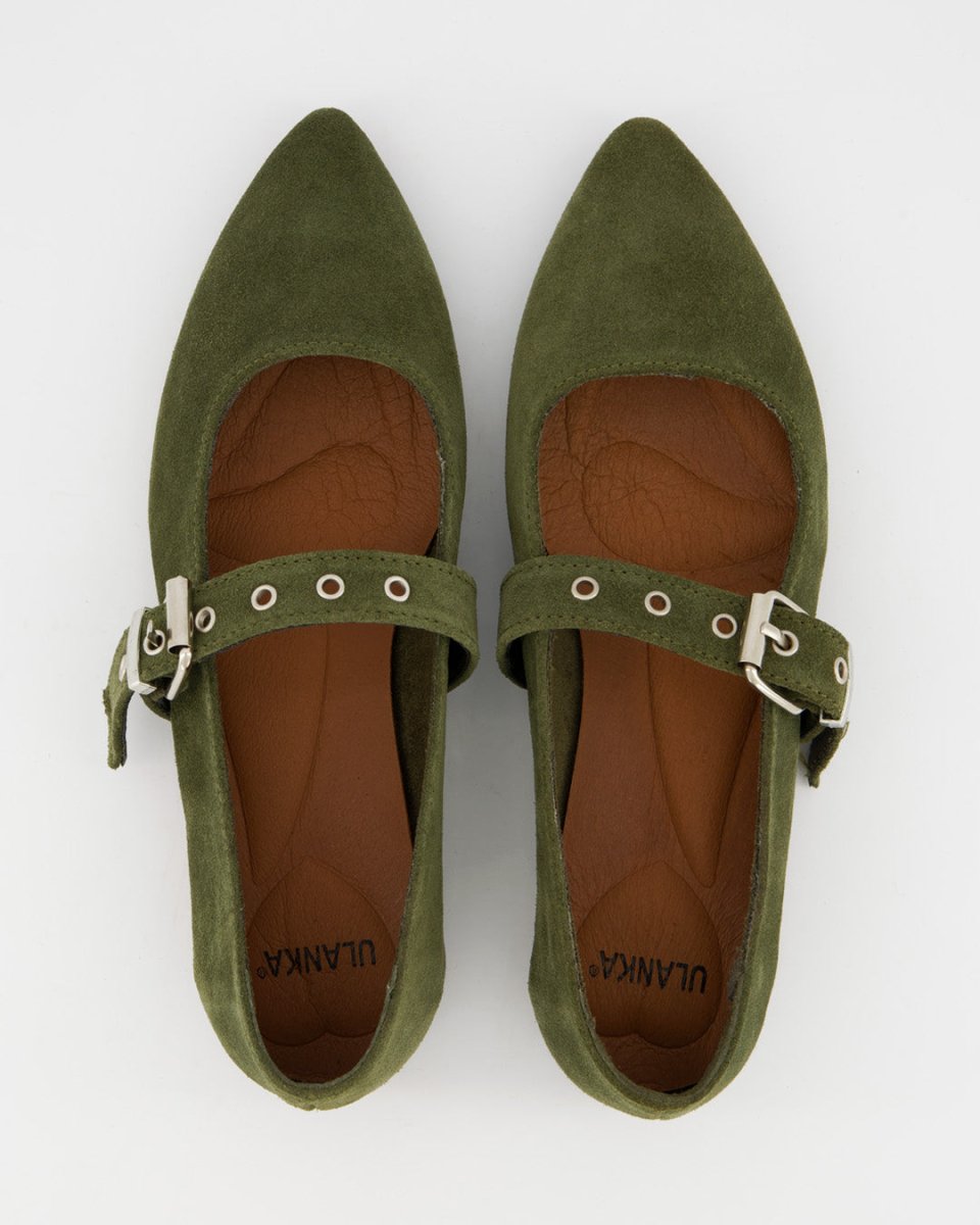 TACHIN - GREEN SUEDE FLATS