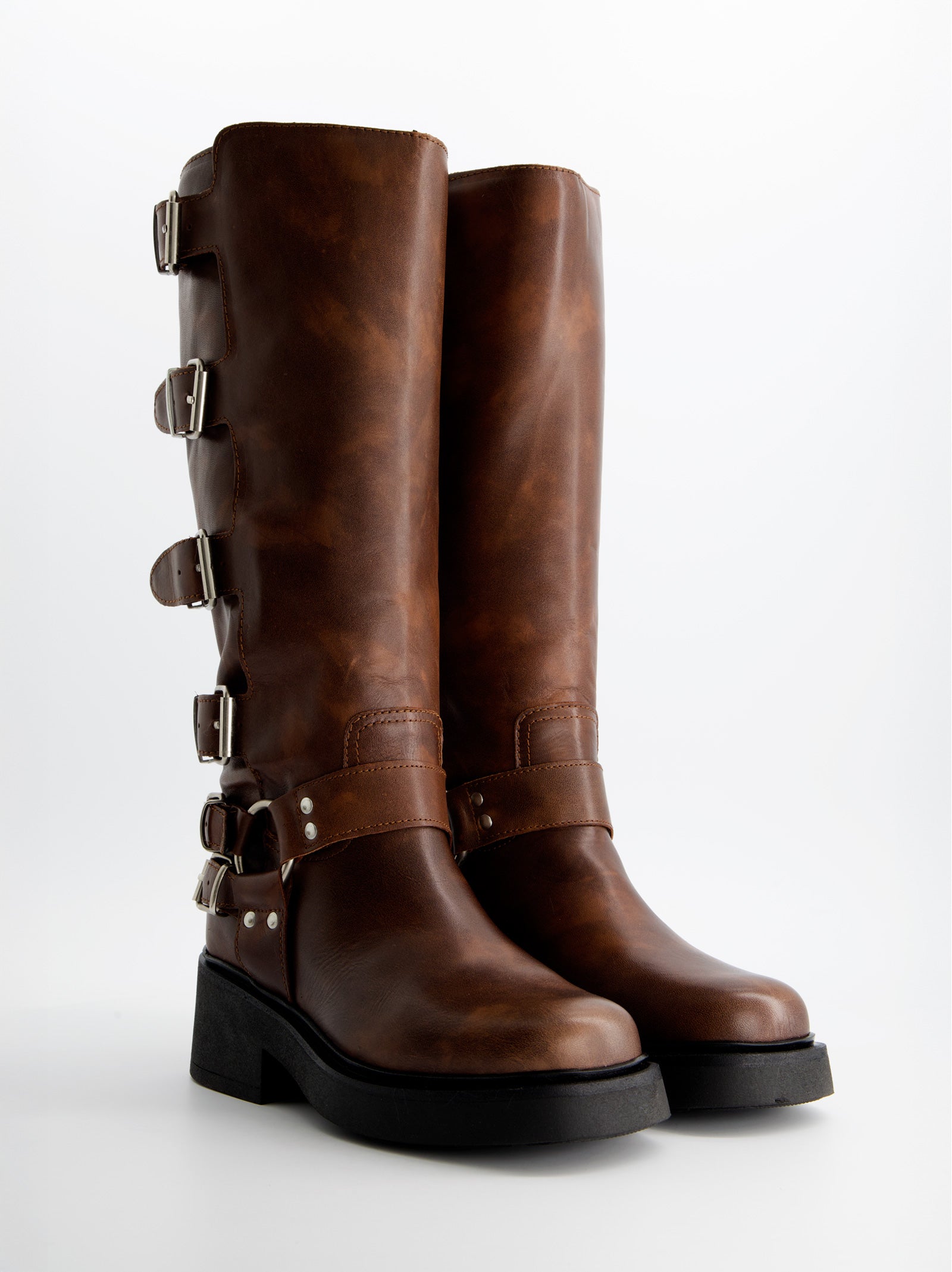 BROWN LEATHER BIKER BOOTS - CROSS VIP