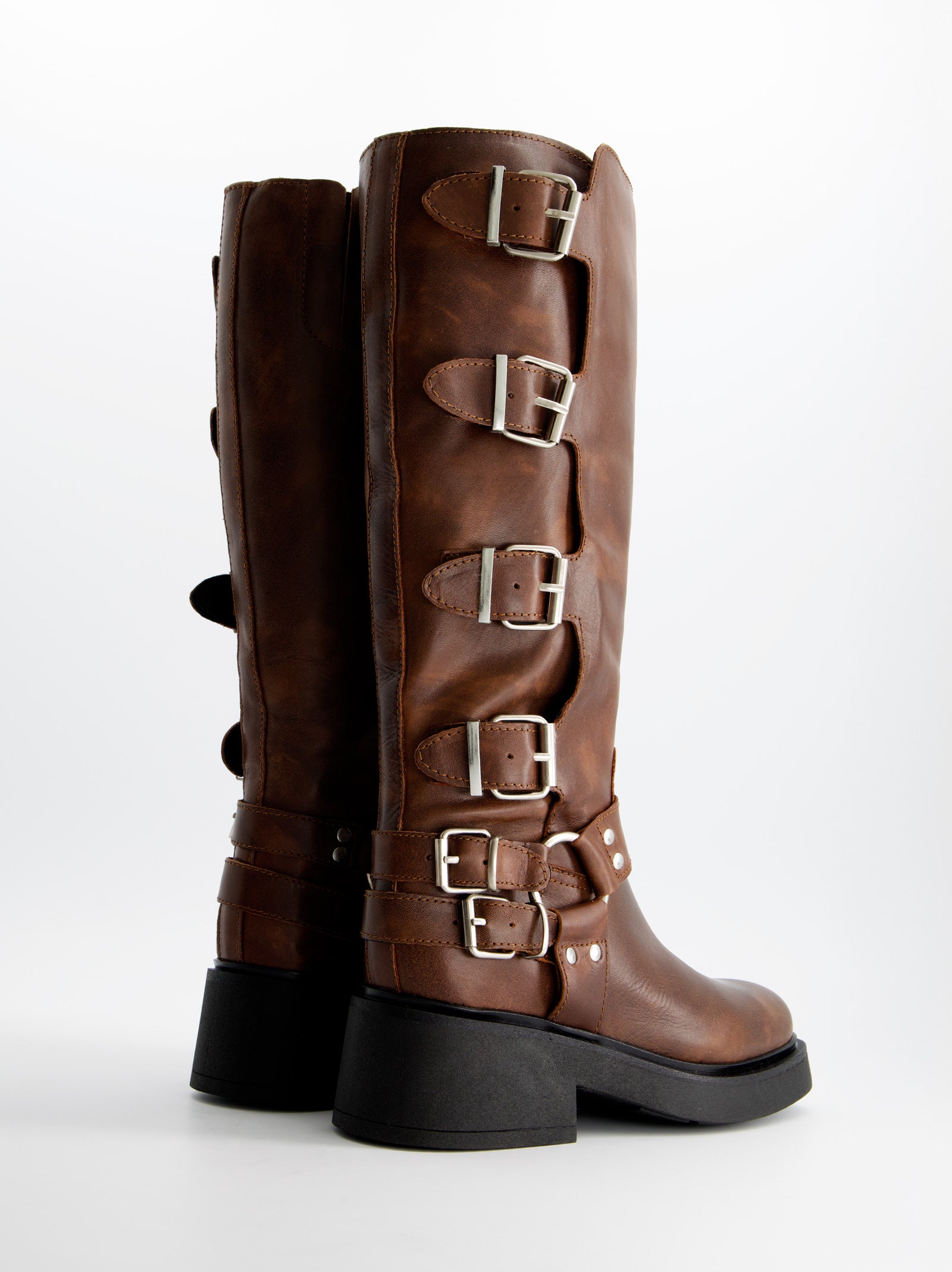 BROWN LEATHER BIKER BOOTS - CROSS VIP