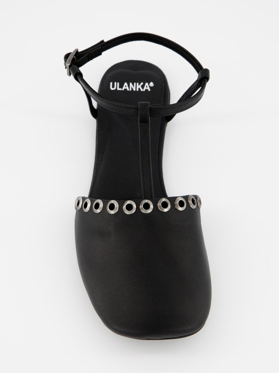 BLACK LEATHER SANDALS - CLOTH