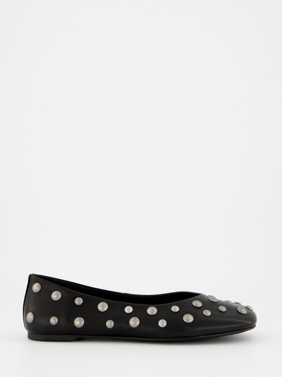 BLACK LEATHER BALLET FLATS WITH STUDS - MATHILDA