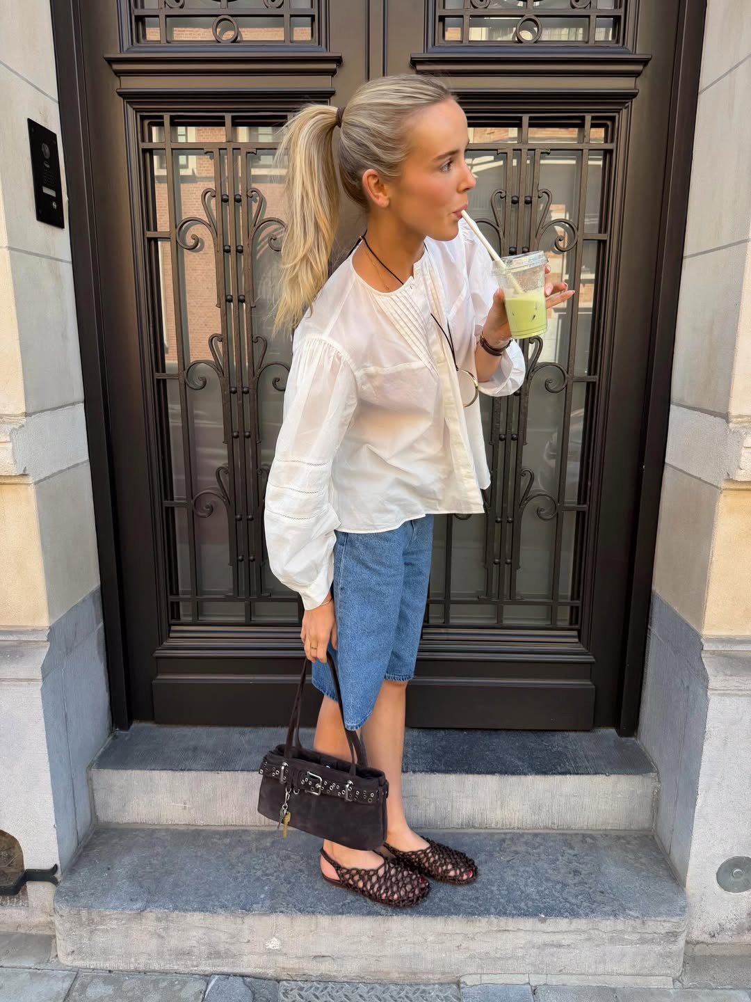 BRAIDED LEATHER SLINGBACK FLATS - THUNDER