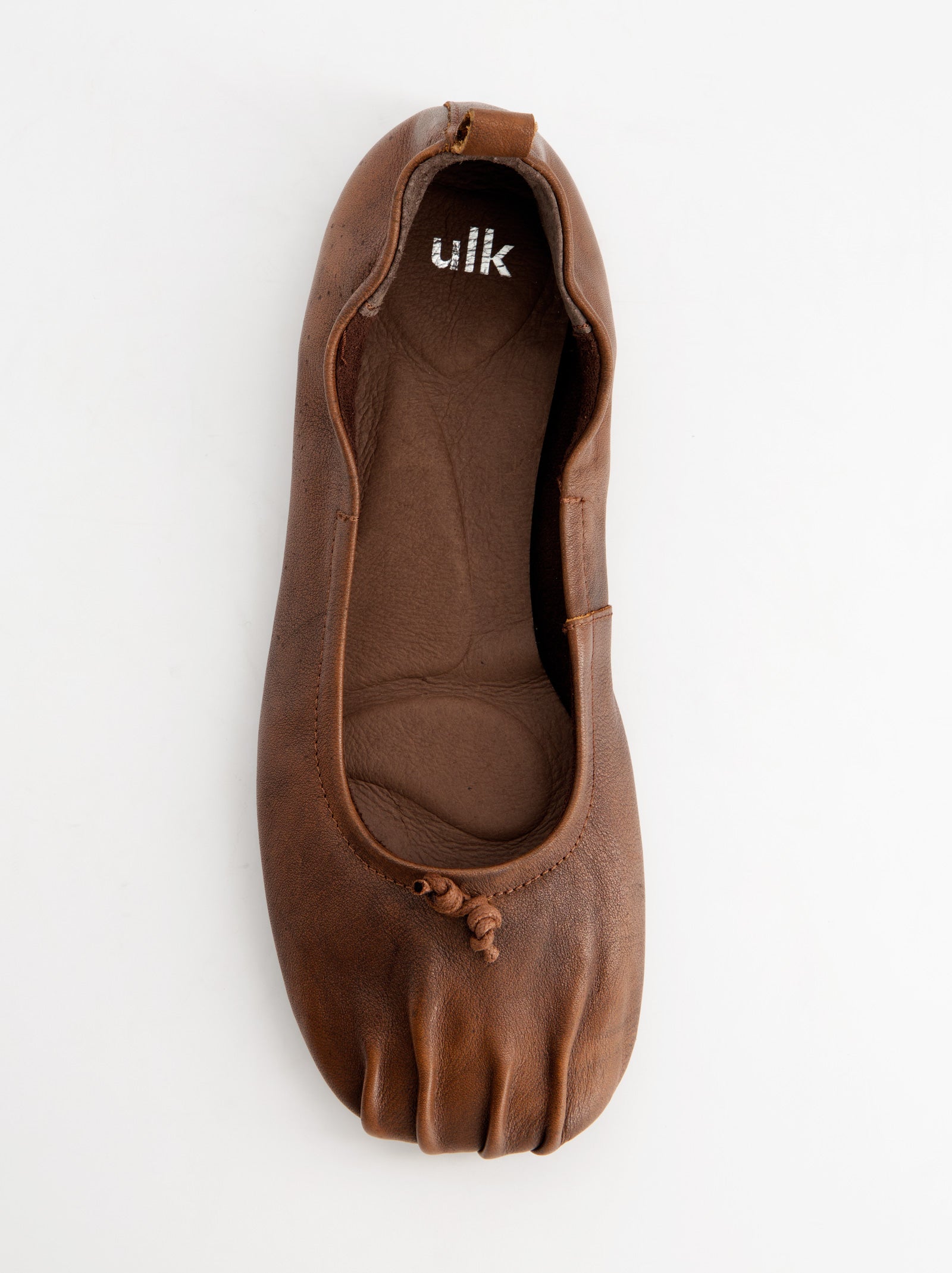 BROWN LEATHER BALLET FLATS WITH RUCHED EFFECT - CATTY