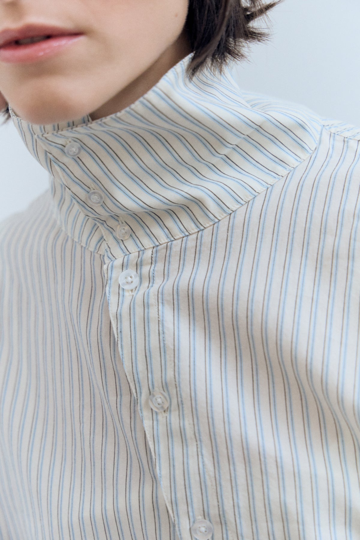 ASYMMETRICAL BUTTON STRIPED SHIRT - YANI