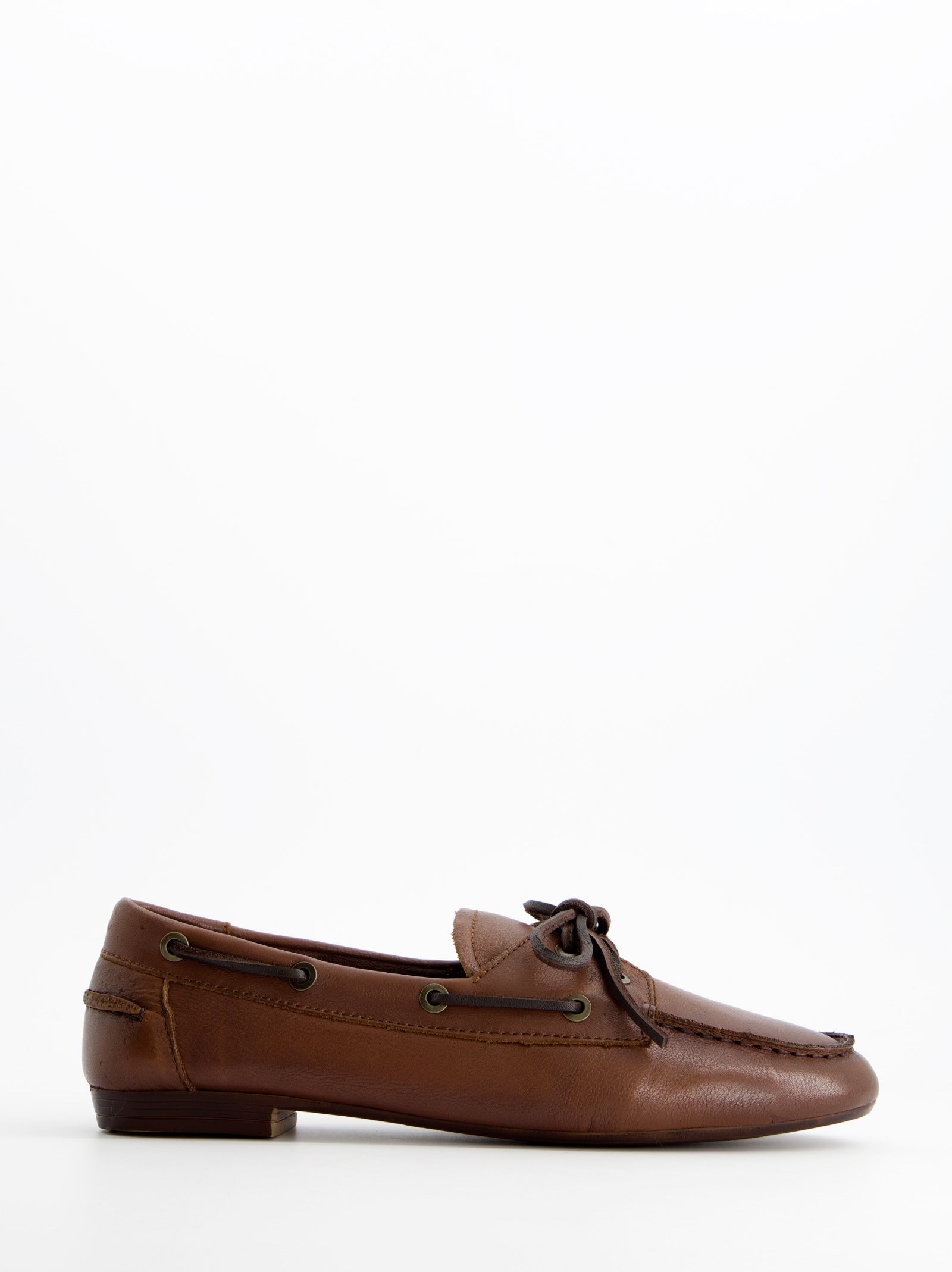 BROWN LEATHER BOAT SHOES - BLOSSOM
