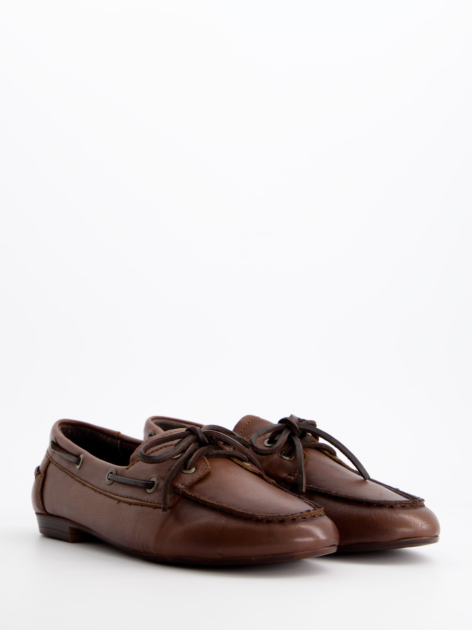 BROWN LEATHER BOAT SHOES - BLOSSOM