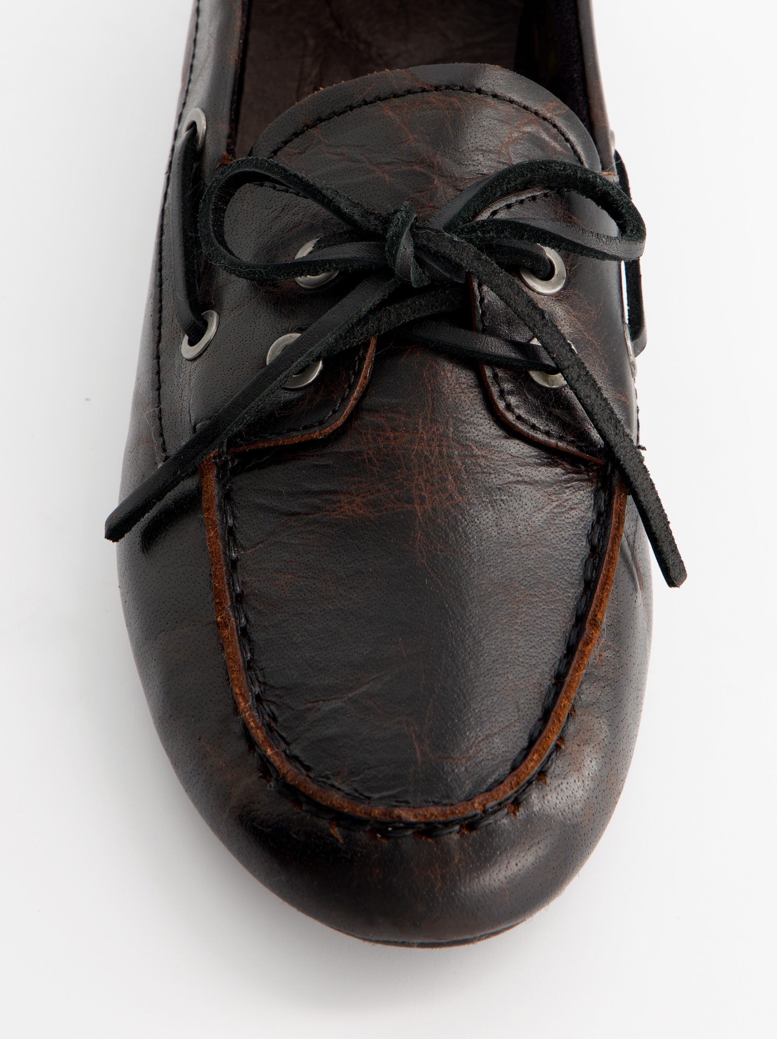 DARK BROWN LEATHER BOAT SHOES - BLOSSOM