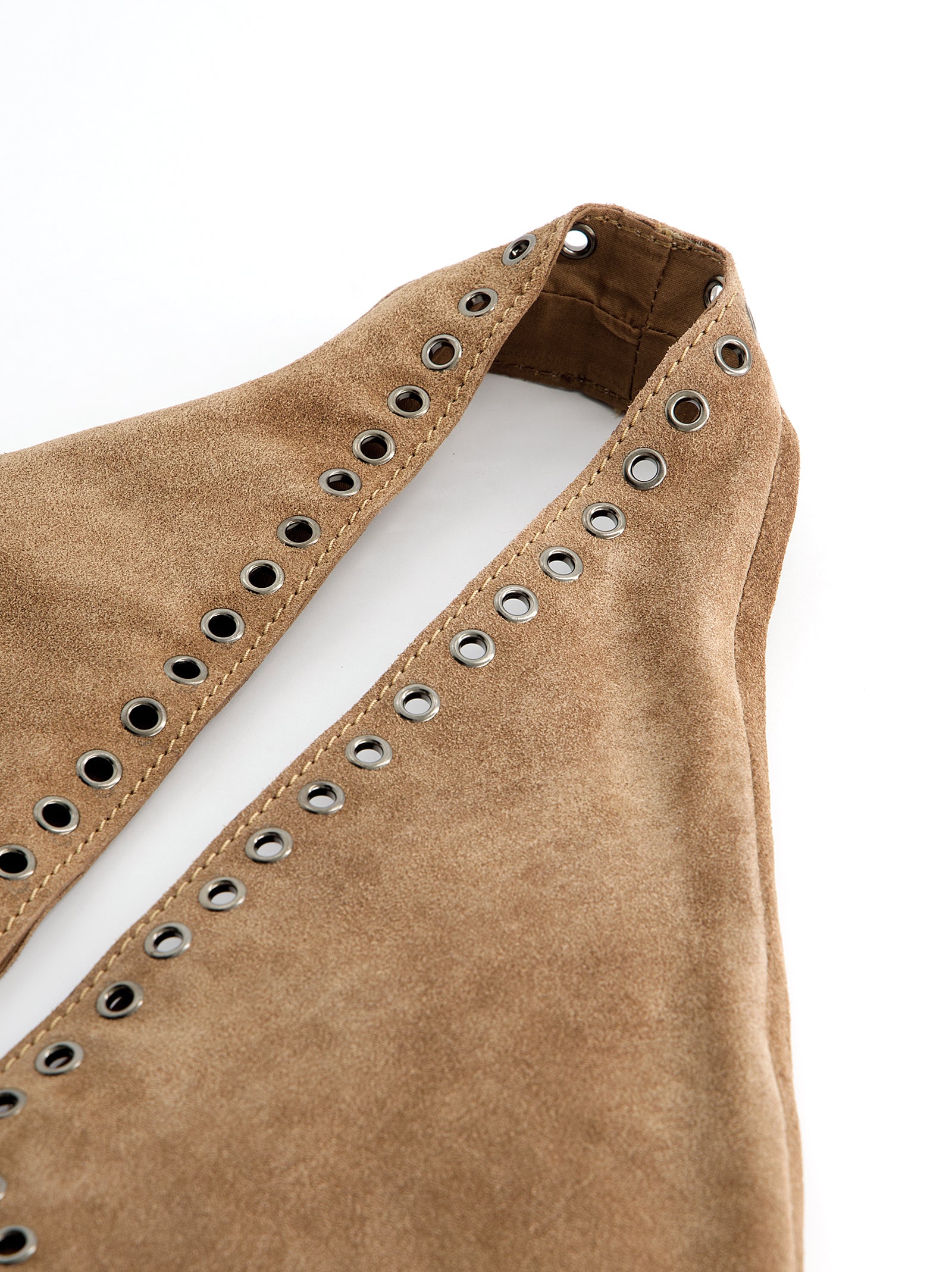 MAXI SUEDE TRIANGLE BAG WITH EYELETS - APRICOTT