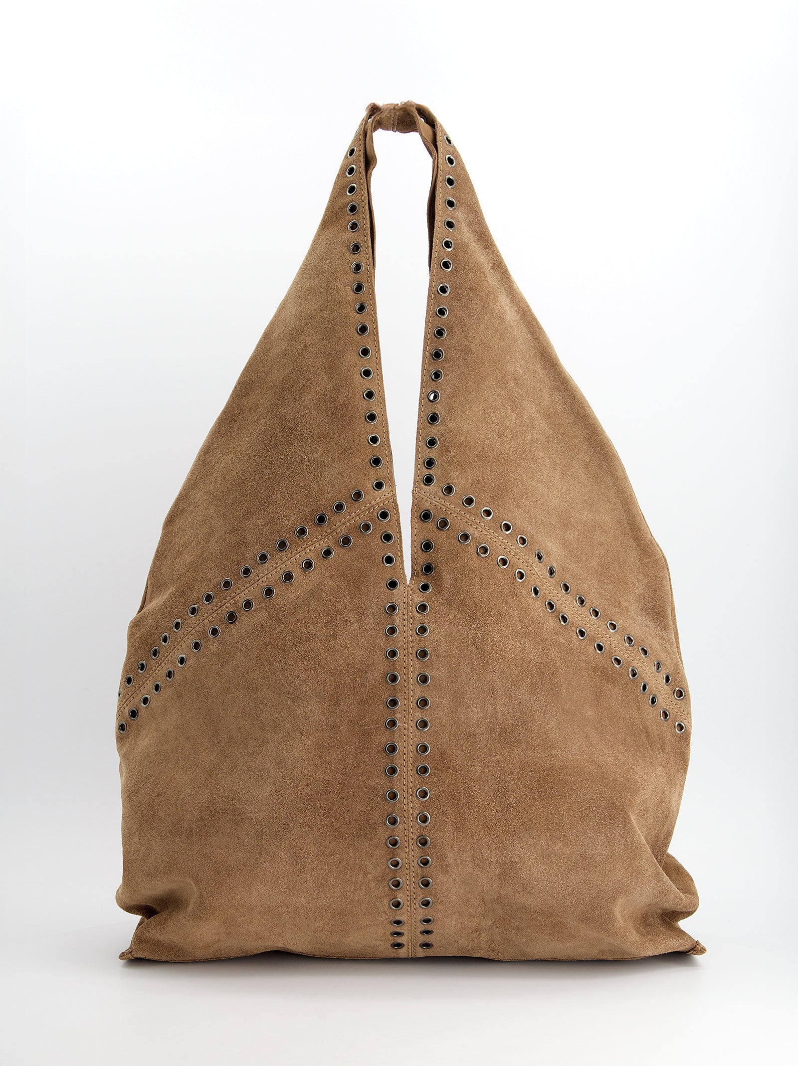 MAXI SUEDE TRIANGLE BAG WITH EYELETS - APRICOTT