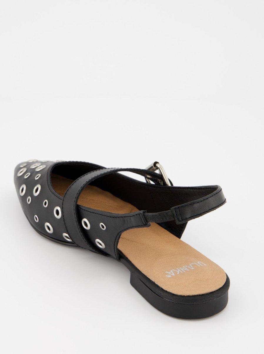 BLACK LEATHER FLATS - MONDE