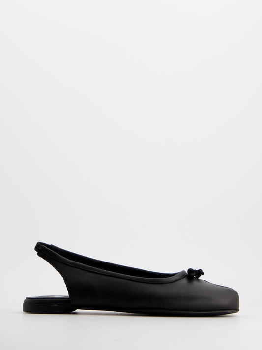 BLACK LEATHER TABI SLINGBACK FLATS - KALE
