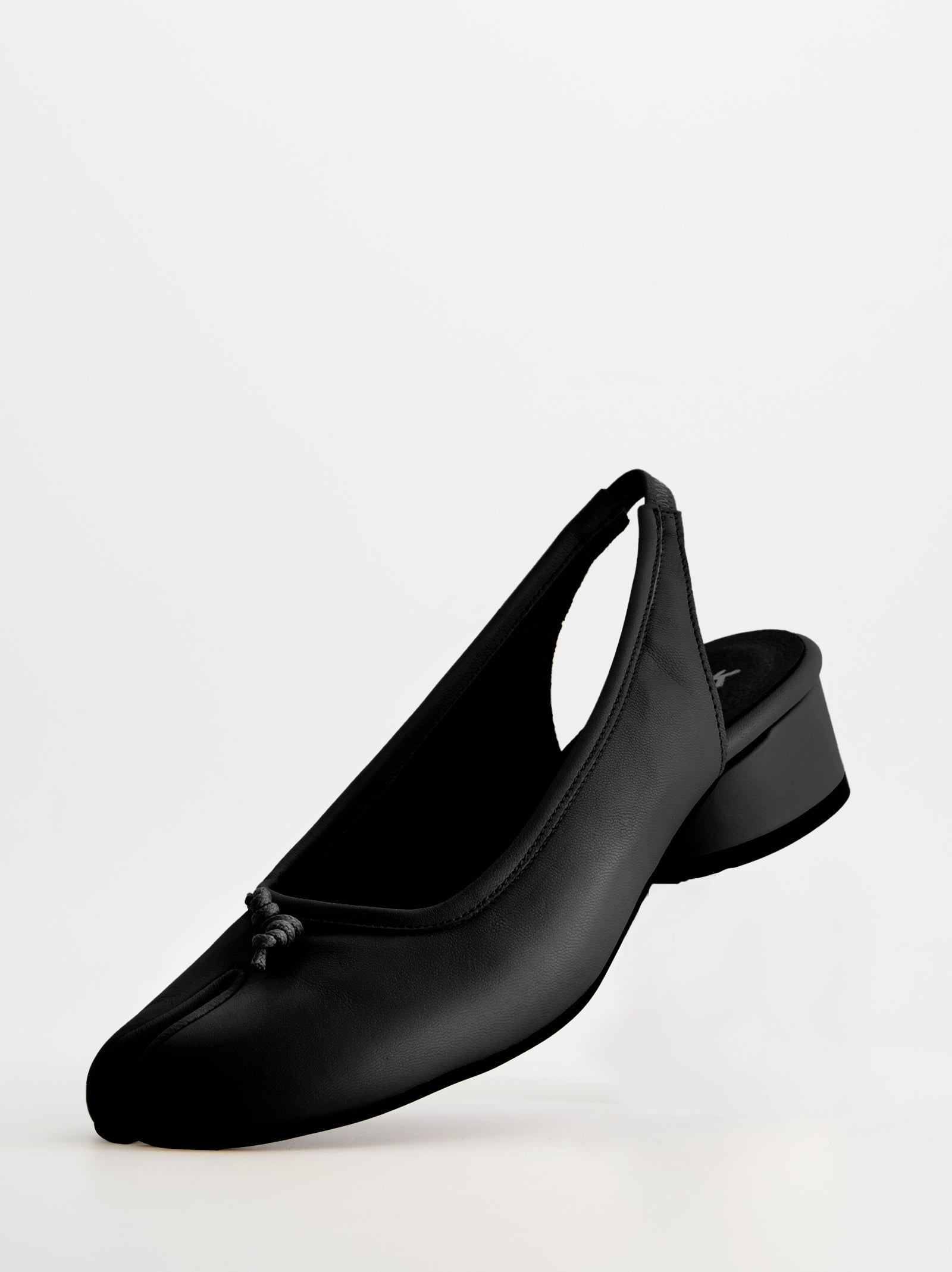 BLACK LEATHER TABI SLINGBACK HEEL SHOES - KALITA
