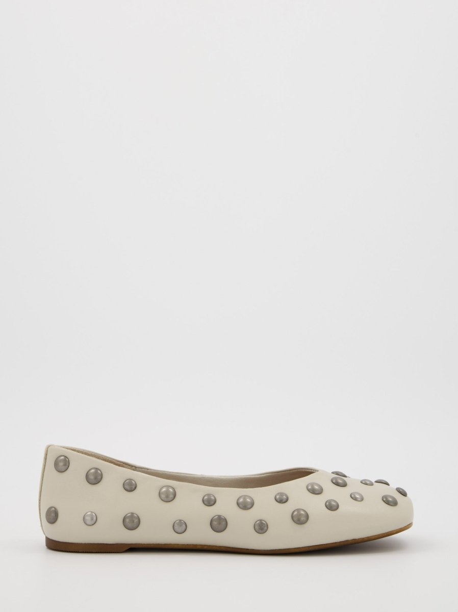 WHITE LEATHER BALLET FLATS WITH STUDS - MATHILDA