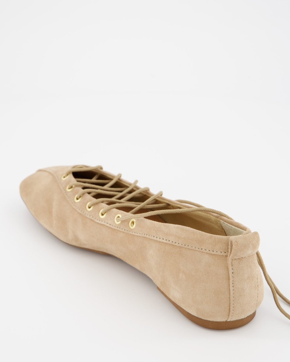 BEIGE SUEDE LACE-UP FLATS - TOTEM