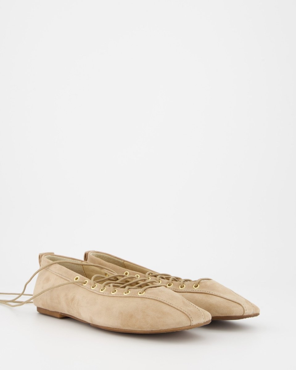 BEIGE SUEDE LACE-UP FLATS - TOTEM