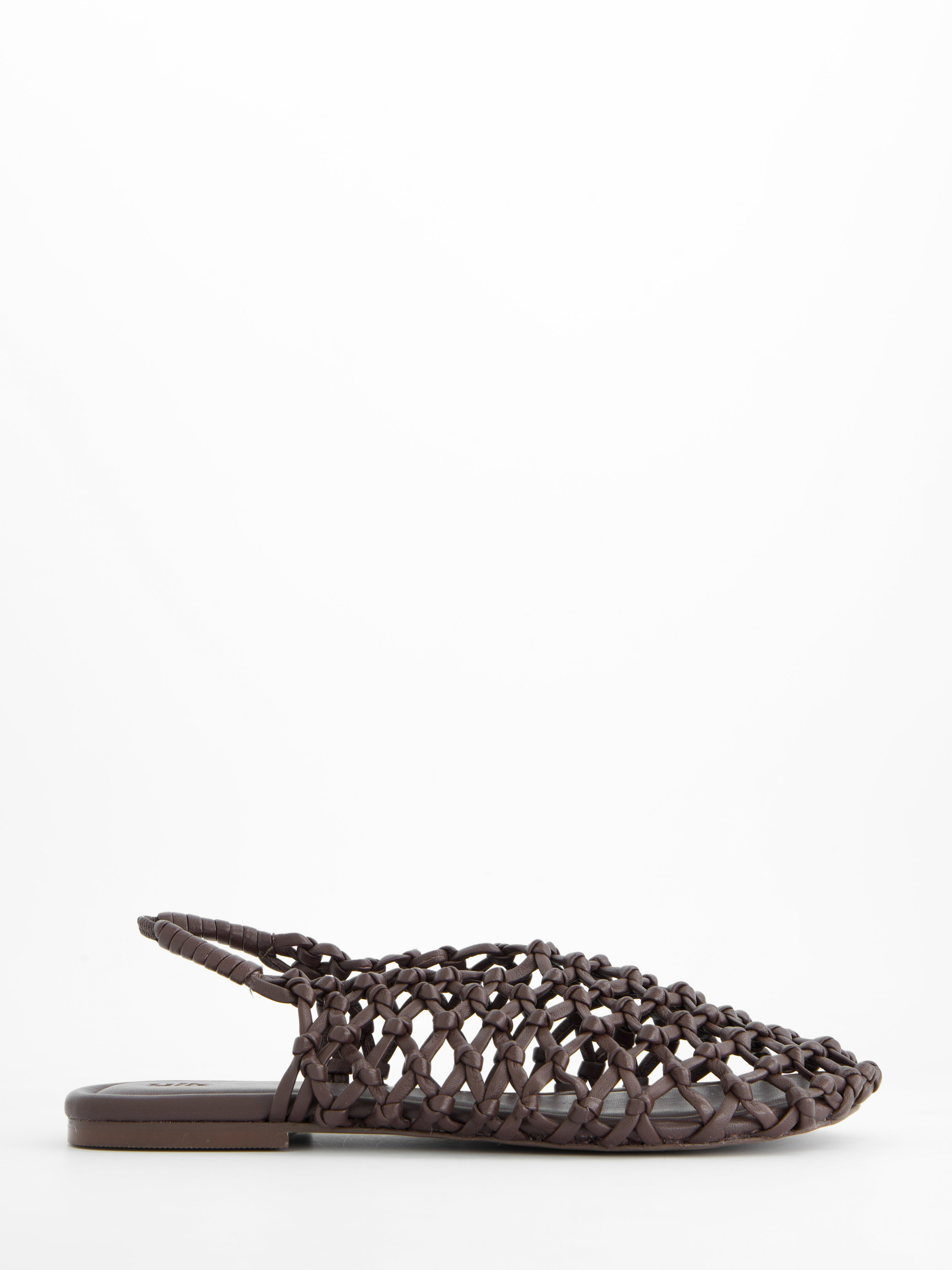 BRAIDED LEATHER SLINGBACK FLATS - THUNDER