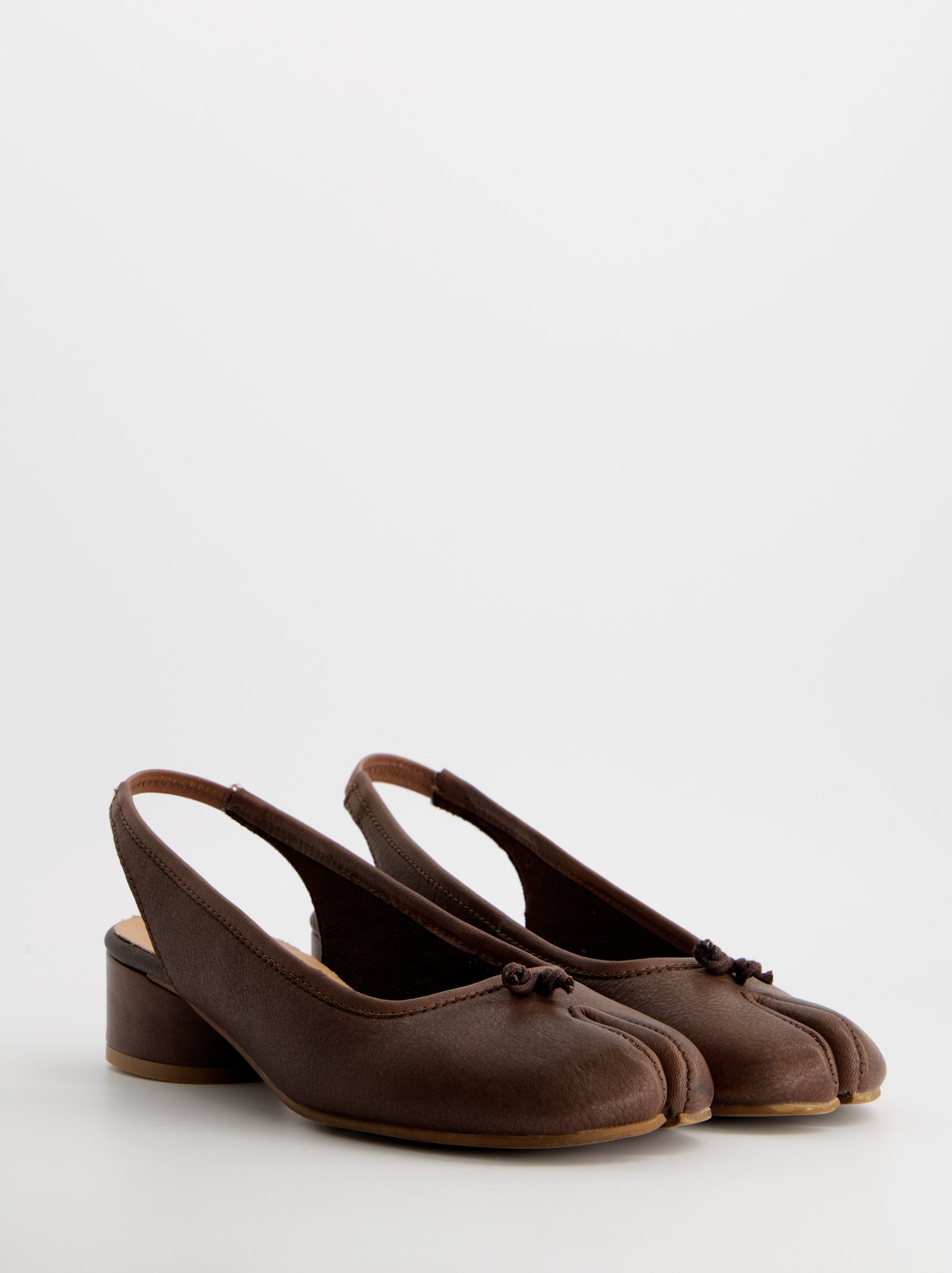 BROWN LEATHER TABI SLINGBACK HEEL SHOES - KALITA