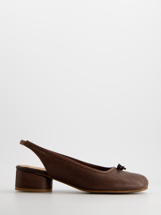 BROWN LEATHER TABI SLINGBACK HEEL SHOES - KALITA