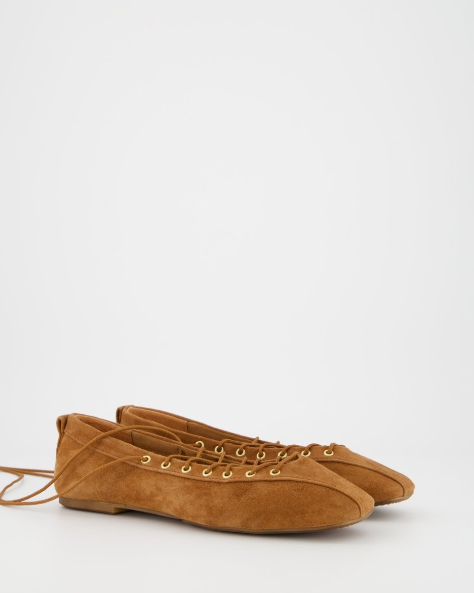 BROWN SUEDE LACE-UP FLATS - TOTEM
