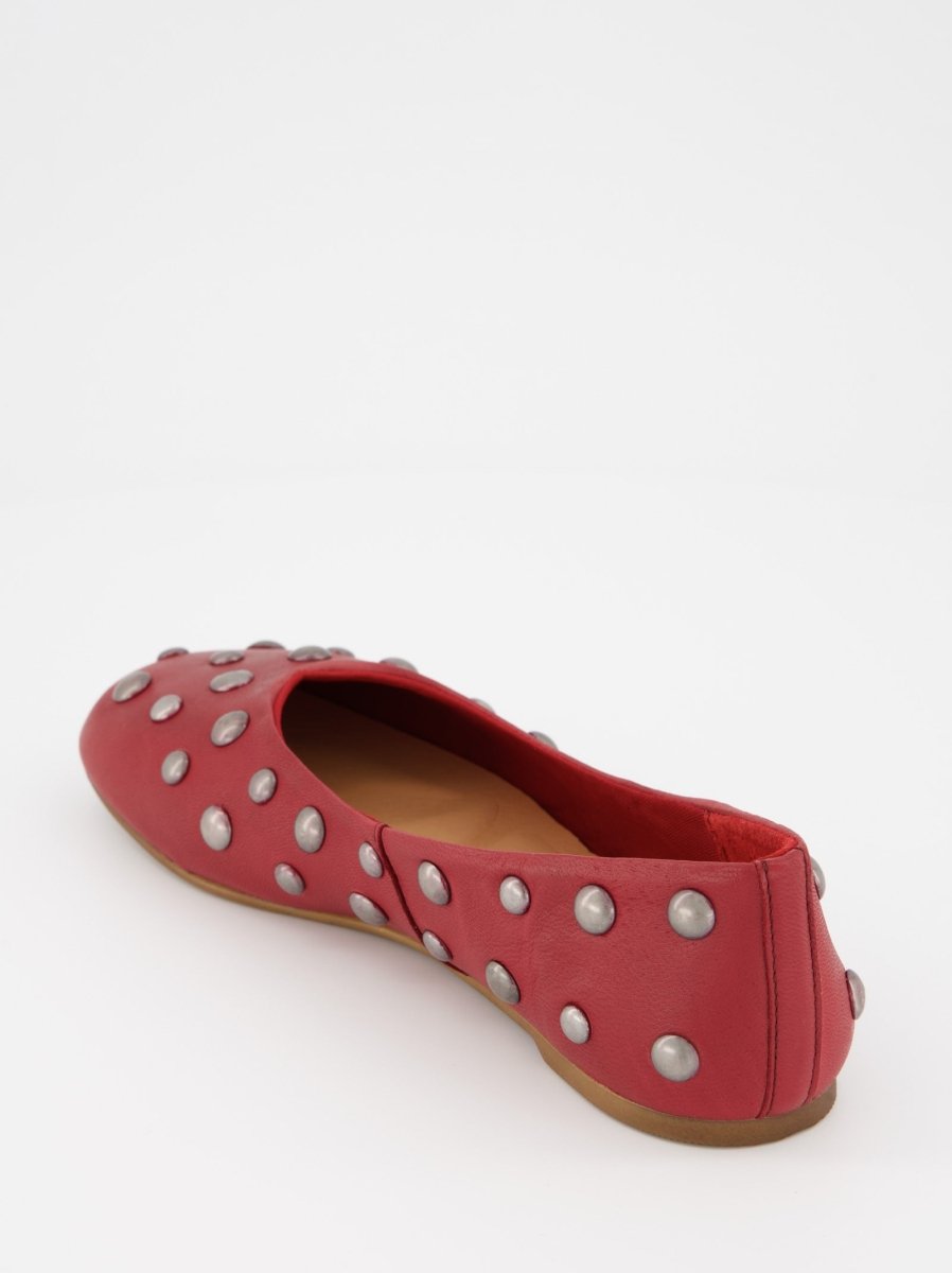 RED LEATHER BALLET FLATS WITH STUDS - MATHILDA