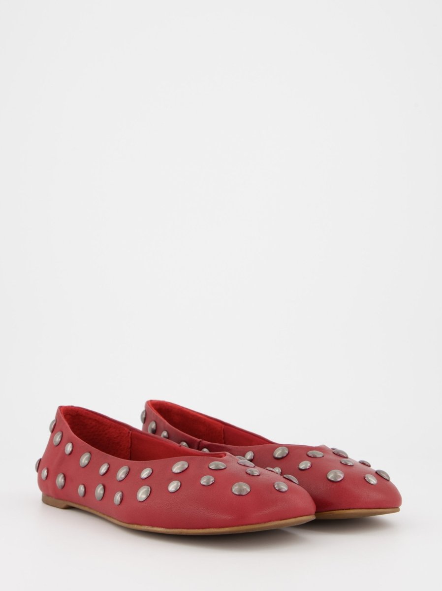 RED LEATHER BALLET FLATS WITH STUDS - MATHILDA