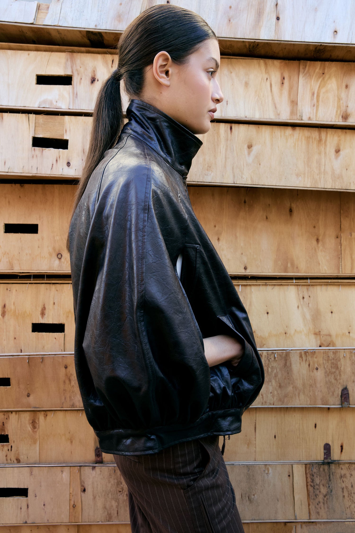 PLEATED LEATHER-EFFECT VEST - NOORA