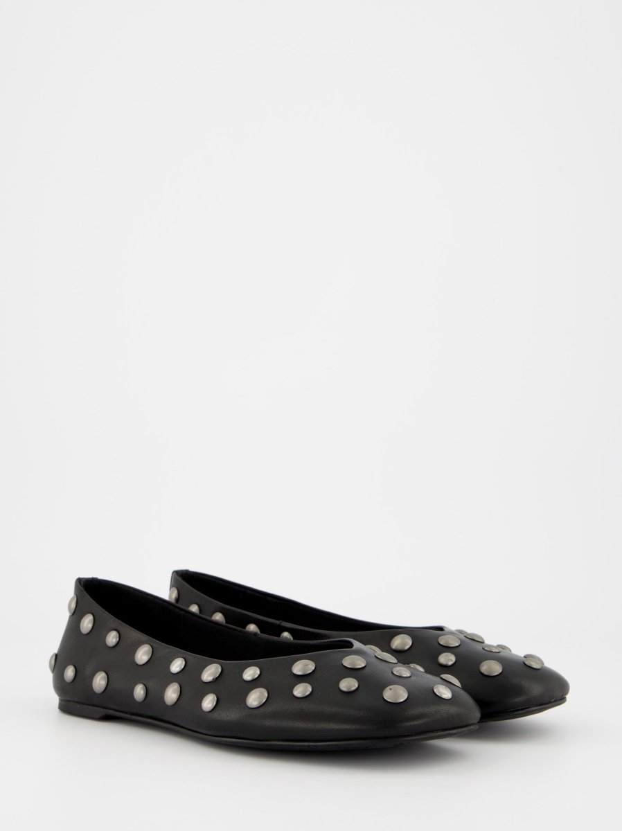 BLACK LEATHER BALLET FLATS WITH STUDS - MATHILDA